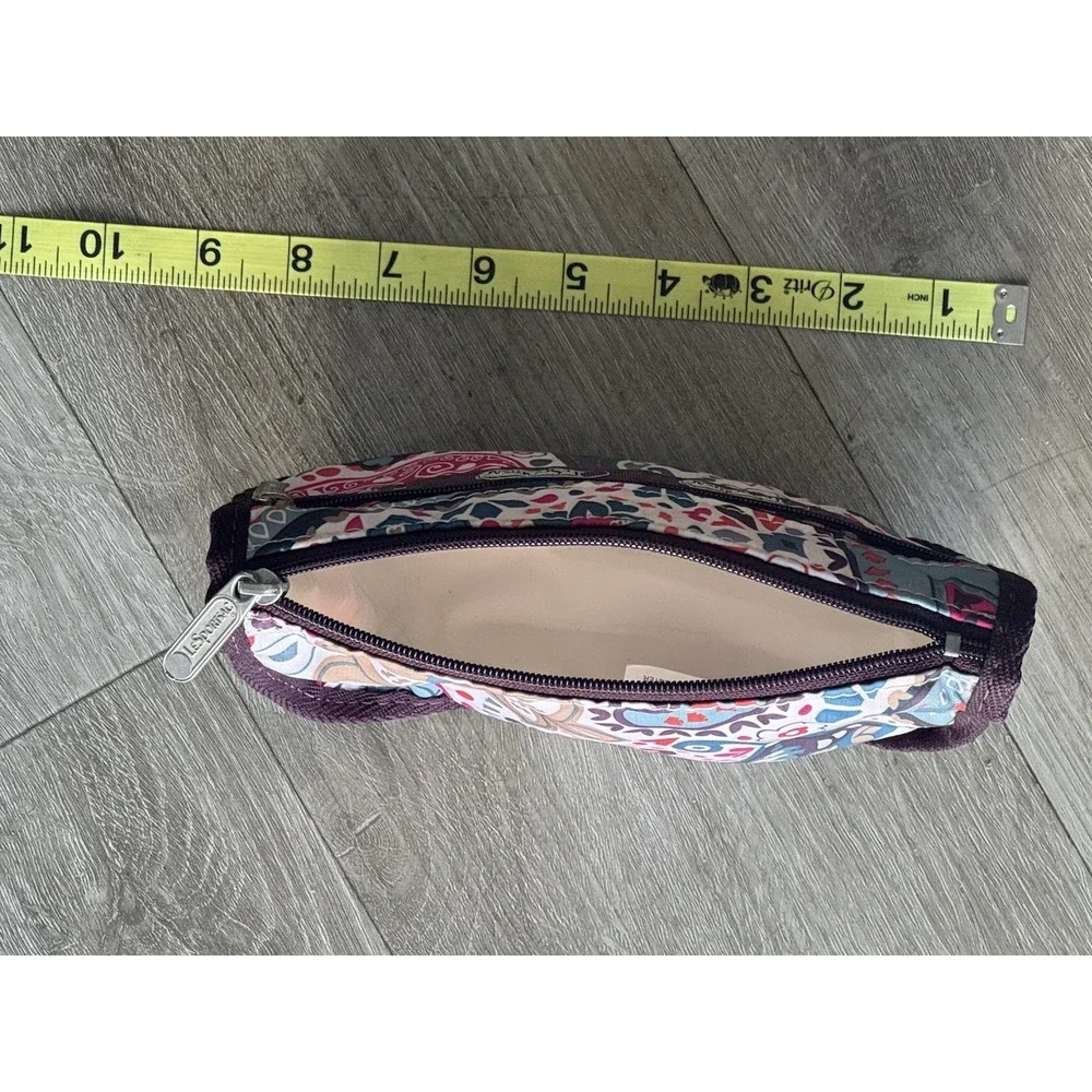 LeSportsac Floral Cosmetic Pouch Cream Multi Color Nylon Makeup Bag Zip Travel
